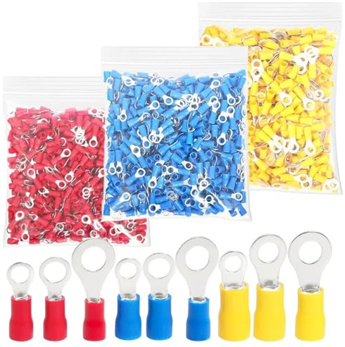 500PCS Terminali ad anello a crimpare Capicorda isolanti Giunzione rapida Cavi elettrici Collegamento a vite M4/M5/M6 Connettori for cavi Per Le Auto, Progetti Fai Da Te