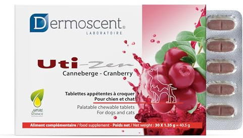Dermoscent UTI-Zen | 30 Kautabletten | Ergänzungsfuttermittel für Hunde und Katzen | Mit Kranbeeren-Pulver | Kann zur Unterstützung der Funktion des Harntrakts beitragen