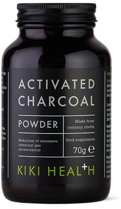 KIKI Health Activated Charcoal Powder | Teeth Whitening Made from Coconut Shells | Food Grade Detox Supplement | Natural Relief Flatulence Indigestion Body & Mind | Vegan & Gluten Free – 70g