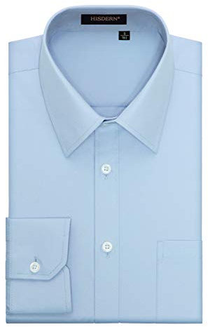 Hisdern Men s Formal Dress Shirt Long Sleeve Cotton Button Down Regular Fit Shirts for Men, 2XL(Chest 55 ), Light Blue