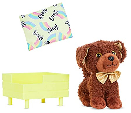 Glitter Girls Grizzly, beweglicher Welpe mit Hundebett und Kissen | Beweglicher Welpe Grizzly mit Hundebett und Kissen; passend zu den meisten 36 cm Puppen; kuscheliges Plüschfell; 3+ Jahre