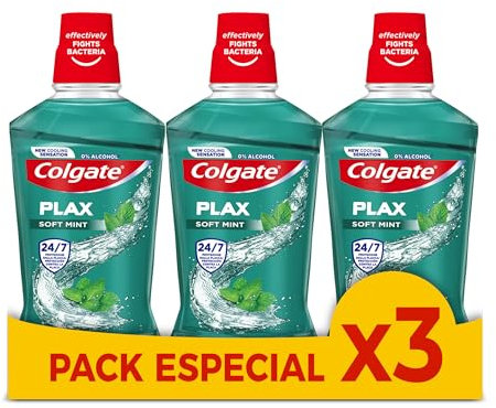 COLGATE - Colutorio Plax Multiprotección Pack 3 x 500 ml - Enjuague Bucal con Flúor - Elimina la Placa Bacteriana y Proporciona una Protección 24h - Aliento Fresco