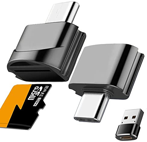 Xiatiaosann USB C auf Micro SD TF Kartenleser, Typ C auf Micro SD OTG Smart Memory Reader Adapter kompatibel für Mac für iPad Pro für Samsuang für Android Phone, mit Typ C auf USB Adapter (2 Stück)