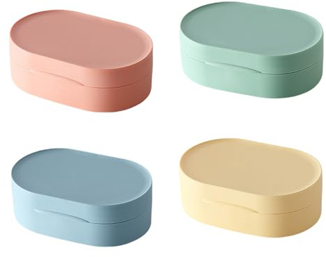 4 Colors Soap Holder Travel Case, Round Travel Soap Dish, Portable Plastic Bar Soap Container for Traveling, Leak Proof Soap Box with Lid, Soap Saver Sponge Tray for Gym Outdoor (B)