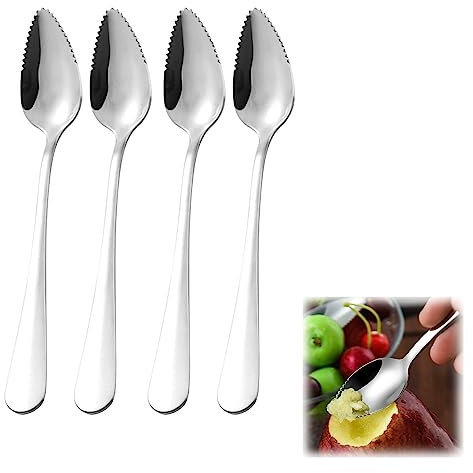Cucchiai Di Pompelmo,Cucchiaio In Acciaio Inossidabile Con Bordo Seghettato,Cucchiai Lunghi,Cucchiaio Da Dessert,Adatto Per Mangiare Mela Kiwi Arancia Papaya E Gelato,4pcs,Kiuiom