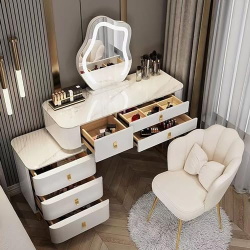 Vofikoli Schminktisch Frisiertisch mit Beleuchtung Spiegel, Hocker, 6 Stauraum Schubladen Für Schlafzimmer Make-up