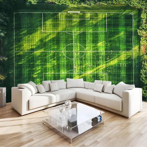 Wall Mural Wallpaper Football Stadium Green Wall Decor for TV Background Office, Green Non-Woven Mural for Children's Room Photo Paper Poster, 200 x 140 cm