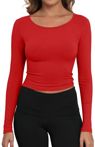 Artfish Women's Casual Basic Ribbed T-Shirts Slim Fitted Boat Neck Long Sleeve Crop Top