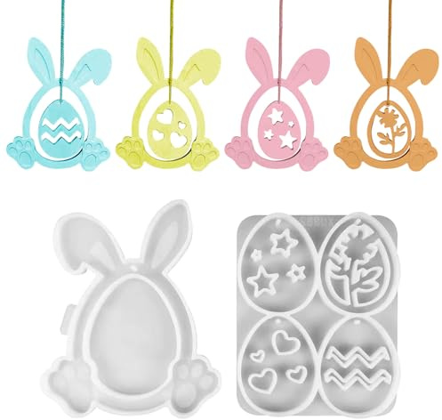 Silikonform Ostern Anhänger, Silikonformen Gießformen Ostern Silikonform Hase Anhänger Hase Gießform Anhänger Osterei Gipsformen Zum Gießen giessformen silikon Gießform Ostern für Handwerk (A)