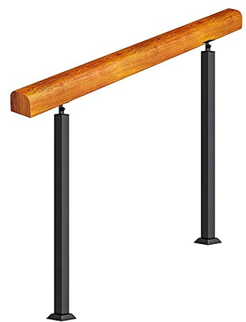 Treppengeländer aus Massivholz mit rutschfesten Handläufen für Innen- und Außenbereich, schwarz, Schmiedeeisen, Stützstange, bodenstehendes Design mit 2 Pfosten