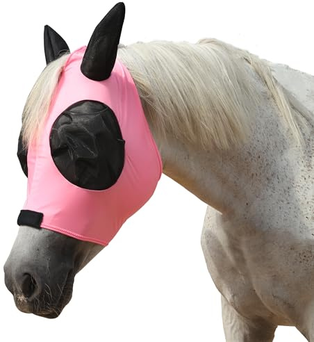 Gallopoff Fliegenmaske Pferd mit Ohren & Schopfloch – elastisches Material, atmungsaktiv, leicht, UV-Schutz, weich & passgenau Rosa Full