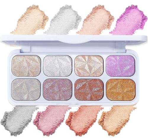 FENQURO 1 palette de 8 couleurs de fards à paupières scintillants, maquillage holographique, waterproof, brillance longue durée, maquillage des yeux pour les fêtes et le quotidien