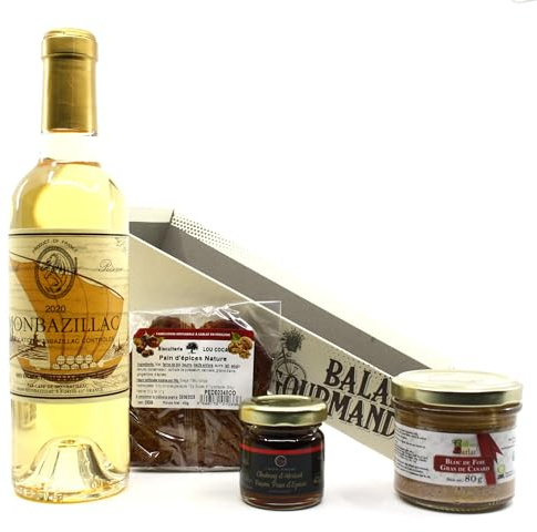Cellier du Périgord Corbeille Monbazillac AOC 2020 avec Bloc Foie Gras Canard 80g, Pain d'Épices, Chutney Abricot - Coffret Cadeau Gastronomique Périgord