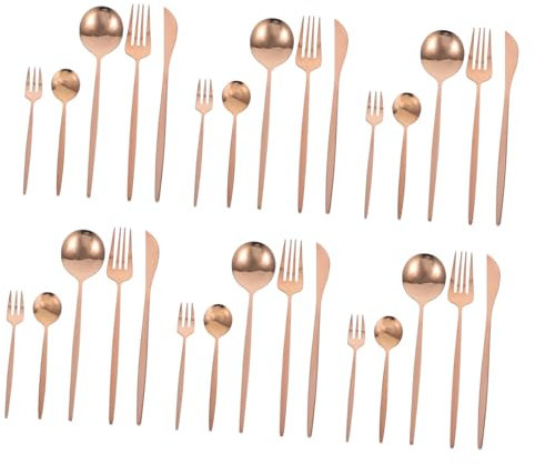Ciieeo 30piezas Cubiertos Dorados Acero Inoxidable Tenedores Cucharas Utensilios Para Hogar y Restaurante