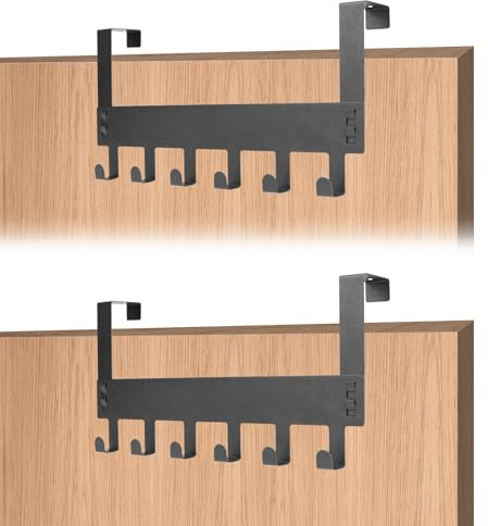 TEUYOE 2 Piezas Perchero Puerta, Colgador Puerta con 6 Ganchos, Sin Taladrar Percha Puerta para puertas de Oficina, baño, puertas de Dormitorio(Negro)
