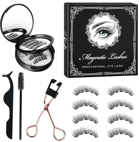 Magnetic Eyelashes with Applicator Magnetic Lashes Kit magnetic Reusable No-Glue False Lashes with Applicator 4Pairs Magic Eyelashes with Lash Applicator, Tweezer & Spoolie Brush.