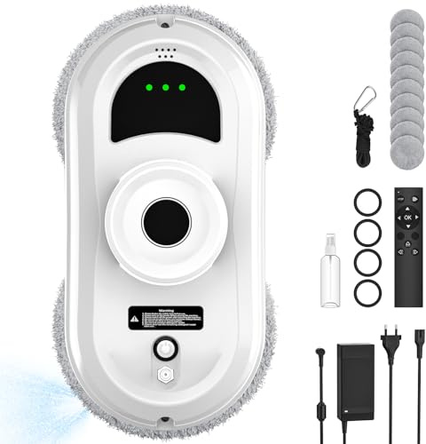 Robot Window Cleaner, 5600Pa Super Suction, Remote Control, Intelligent Edge Monitoring, Automatic Spraying System, 4M Safety Rope, Suitable for All Smooth Surfaces (Window cleaning machine B)