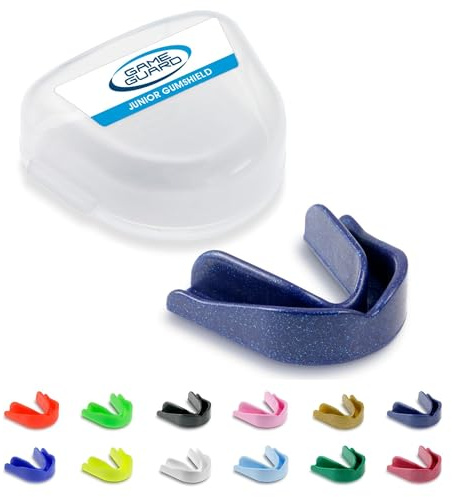 GAME GUARD protector bucal para hervir y morder/protector de encías - protector bucal moldeable/protectores de encías - júnior/niños/jóvenes - Aprobado por CE, deportes escolares, rugby (Brillo Azul)
