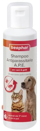 Beaphar Shampoo Antiparassitario A.P.E., Trattamento Specifico per Zecche e Pulci del Cane e del Gatto, Shampoo Antipulci alla Tetrametrina, 200 ml