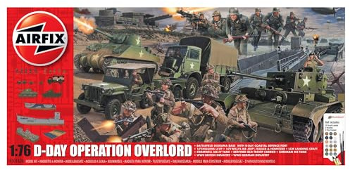 Airfix Diorama Model Building Kits - D-Day Operation Overlord Miniature Craft Kit, 1/72 Scale Plastic Model Kits for Adults, Incl. Boat Models, Tanks, Diorama Base & Figures - Military Gifts for Men