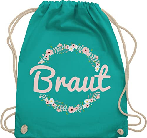 Shirtracer Turnbeutel Rucksack - JGA Junggesellenabschied Frauen - Braut Motiv Blumenkranz - Unisize - Türkis - brauttasche brauttaschen bachelorette party bripe juterucksäcke