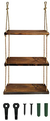 KOLYMAX Hanging Shelves for Wall Rope Hanging Plant Shelf Rustic Wood Floating Shelf for Bathroom Bedroom Farmhouse Home Décor