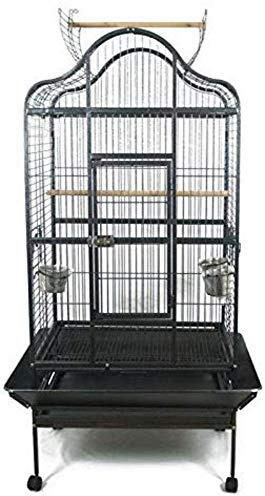Pet's Solution - Gabbia per Pappagalli e Grandi Uccelli con Posatoi, Ciotole, Ruote, Griglia e Vassoio Estraibile, Nera - Dimensioni Esterne 100x78x178h cm
