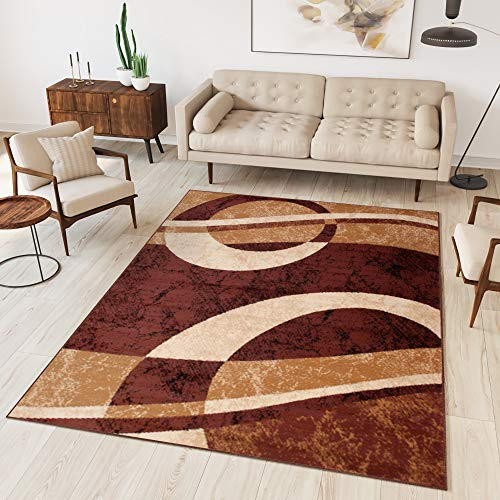TAPISO Dream Teppich Wohnzimmer Modern Kurzflor Braun Hellbraun Beige Meliert Streifen Kreise Wellen Schlafzimmer Esszimmer ÖKOTEX 300 x 400 cm