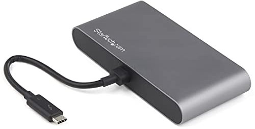 StarTech.com Mini Docking Station Thunderbolt 3, Mini Replicador de Puertos para 2 Monitores DisplayPort 4K 60Hz GbE 1x USB-A (3.2), Adaptador Multipuertos para Portátil, Mac/Win (TB3DKM2DPL)