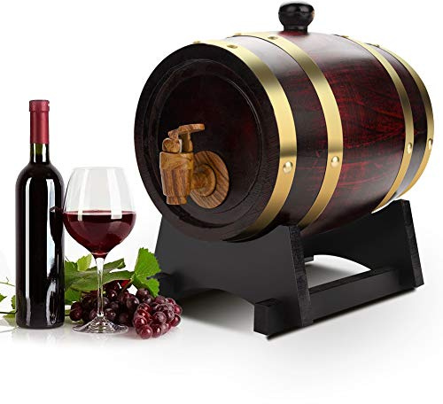 AYNEFY 1,5 l Eichenfass-Whisky-Fassspender, Vintage-Eichenholz-Weinfass, Eichenreifungsfässer für Bier, Whiskey, Rum, Port, kein Auslaufen, 20 x 13,8 x 19,5 cm