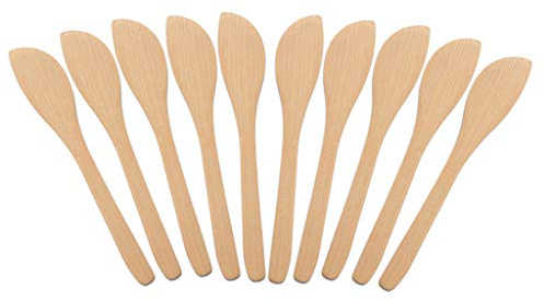 huiingwen Juego de 10 cuchillos para esparcir queso, mantequilla de maní de madera de bambú, espátula para máscara facial