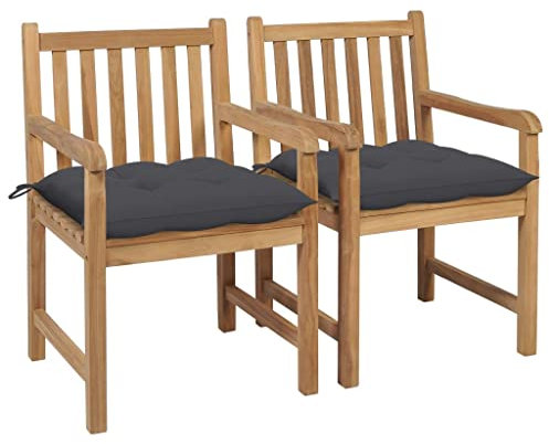 vidaXL 2X Teak Wood trädgårdsstolar med kuddar utomhus matsalsstolar uteplats middagsstol