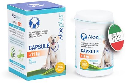 Aloeplus capsule cani 11+ kg. - Integratore naturale a base di aloe arborescens biologica italiana per il benessere dei cani da 11 kg. in su