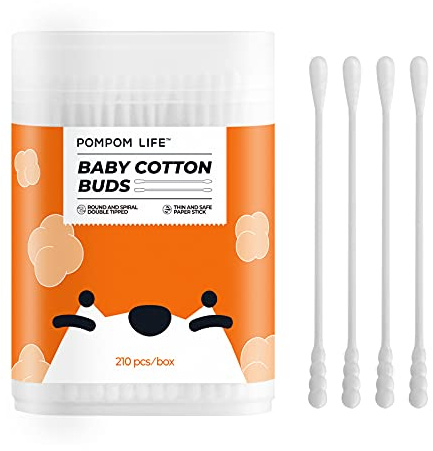 Baby Cotton Swabs 210 Count, Cotton Swabs For Personal Hygiene, Baby Safe Tips For Ear and Nose Clean With Biodegradable & Organic Cotton Buds, Double Tipped Safety Sticks, 100% Eco-Friendly