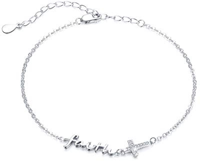 Waysles Damen Armband Kreuz 925 Sterling Silber Verstellbares Engelsflügel Kreuz Armband Faith Armband kleine Fußkettchen Faith Schmuck für Damen