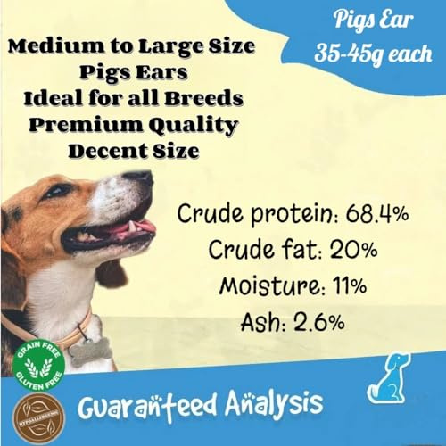 Pawkaboo Natural Dog Treat - Premium Quality Pigs Ears for Dogs - Small to Extra Large size - 100% Natural Dog Treat Chew Snacks (Medium to Large (20 Pack))