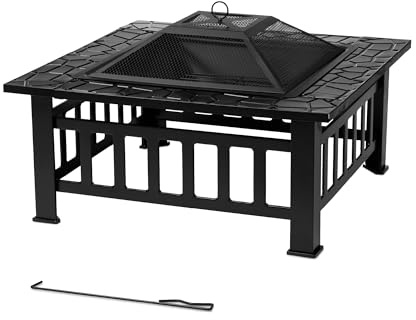 tepro Feuerstelle Glenview, umrandete Feuerschale für den Garten, mit Schürhaken, Maße ca. 81 x 81 x 50 cm, Schwarz