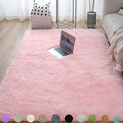 Obundi Furry Bedroom Rugs, Suitable as Bedroom Pink Rug,Living Room Rug,Durable Kids Room Rugs,Soft Living Room Washable Carpet (Pink,90×160 cm)