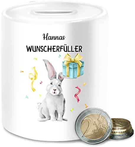 Spardose - Kinder Mädchen und Jungen - Wunscherfüller - Hase - Unisize - Weiß - Keramik kinderspardosen eigenem Hasen spardosen Kind kinderspardose Bedrucken wünscheerfüller sparbüchse Junge