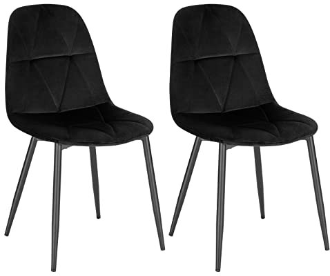 Lestarain Esszimmerstühle 2er Set mit Rückenlehne, für Esszimmer Küche Wohnzimmer, Küchenstühle gepolstert mit Samtbezug, aus Metall, ergonomisches Design, Schwarz
