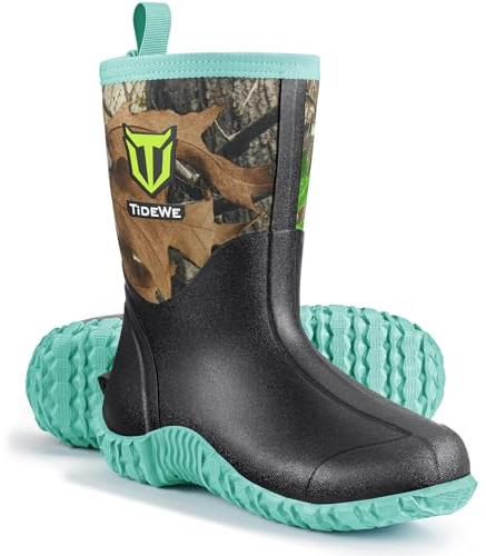 TIDEWE Rubber Boots for Women with Steel Shank, 6mm Neoprene Waterproof Insulated Mid Calf Rain Boots, Sturdy Hunting Work Boots for Farming Gardening Fishing (Next Camo G2 Size 8)