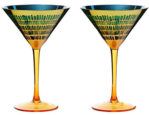 ARTLAND - Fiesta Cocktail Glasses - Colourful & Eclectic - Cocktail Glasses Set - Handmade Glassware - - Set of 2