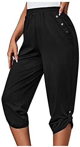 EMATOP Sporthose Damen Kurz Yogahose 3/4 Lang Capri Sommerhose High Waist Einfarbig Haremshose Lässige Loose Fit Jogginghose mit Taschen Strandhose Luftige Pumphose Aladinhose für Pilates Yoga
