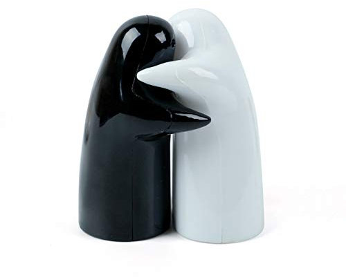 Saleros de cocina de abrazo, saleros de mesa de cerámica con caja regalo, set salero y pimentero color blanco y negro con forma de fantasmita, apto para salero y azucarero cocina