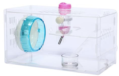 TsoLay Transparenter Acryl-Hamsterkäfig, Kleintierkäfig, Hamsterhaus mit Wasserflasche, Laufrad, Kletterleiter, Rennmaus-Terrarium