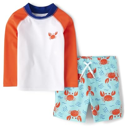 The Children's Place,Baby Boys,and Toddler Long Sleeve Rashguard and Swim Trunk 2 Piece Set,Crab Set,4 Years,
