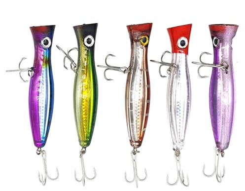 TUXIBIN Esca da superficie - Popper, grandi esche Popper, esche galleggianti, esche da pesca topwater, pesca in acqua salata, esche artificiali dure per pesce persico, tonno per Seabass, luccio, pesce