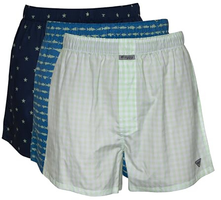 Columbia Men's PFG Woven Boxer Short 3 Pack, Blue/Navy/Green, Medium