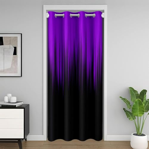 Homewish Schwarzer und Lila Verdunkelungs Vorhang 132x203cm Abstrakter Ombre Tür Vorhang Schwarz, Moderner Gradient Türvorhang