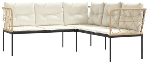 vidaXL Gartensofa in L-Form mit Kissen Schwarz Stahl und Textilene, Garten Ecksofa, Terrassensofa, Gartensessel, Garten Ecksofas, Outdoor Sofa